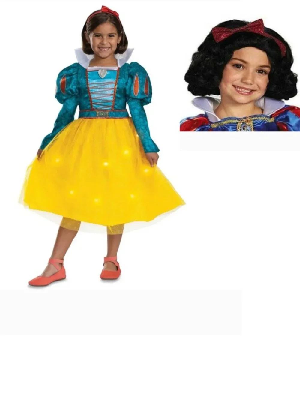 Princess Snow White & WIG Light Up 4/6 Halloween Costume Disney Dress Girls Kids